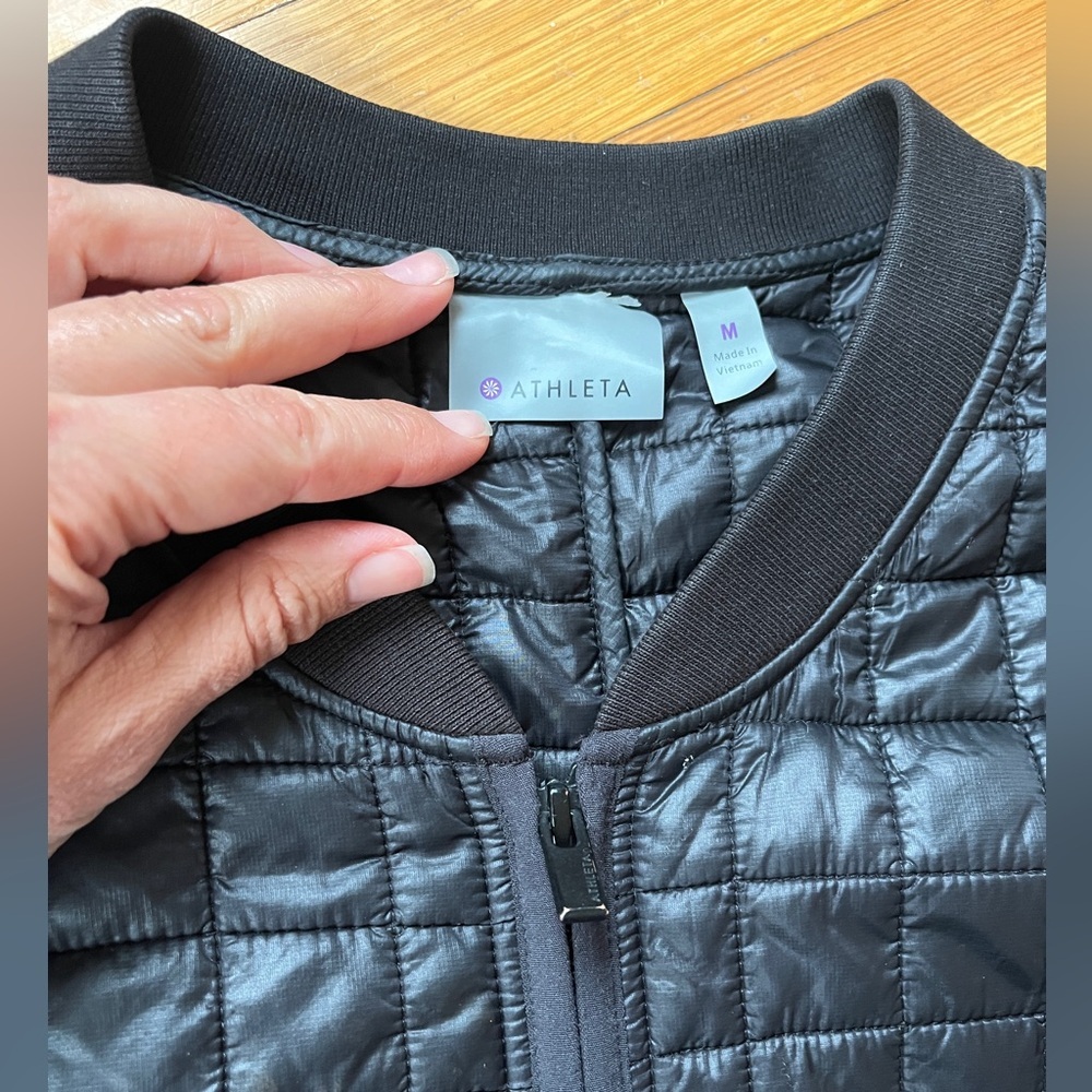 Athleta quilted long black car coat jacket bomber M double zipper normcore prep - Picture 2 of 8